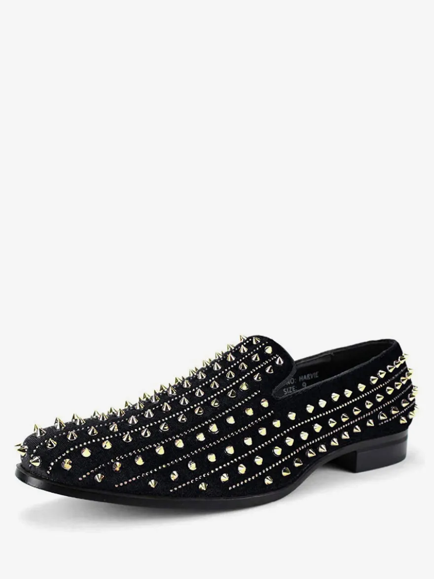 Chaussures Mocassins Pour Hommes Rivets Slip-on Bout Carré Tige En Micro Suède