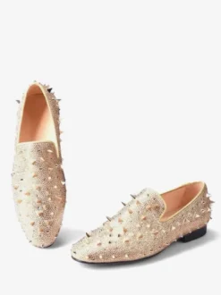 Chaussures Mocassins Rivets Pour Hommes Slip-on Bout Rond Tige En Micro Suède