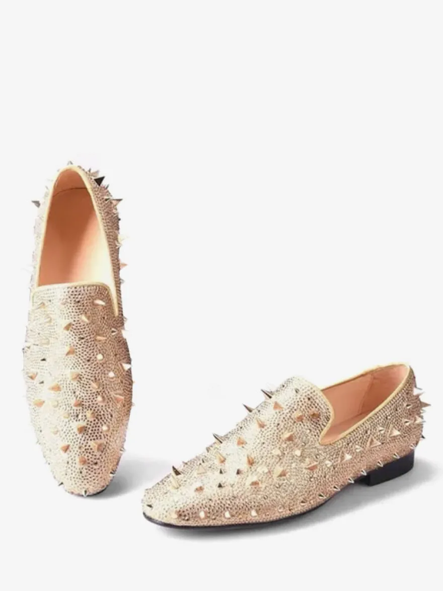 Chaussures Mocassins Rivets Pour Hommes Slip-on Bout Rond Tige En Micro Suède