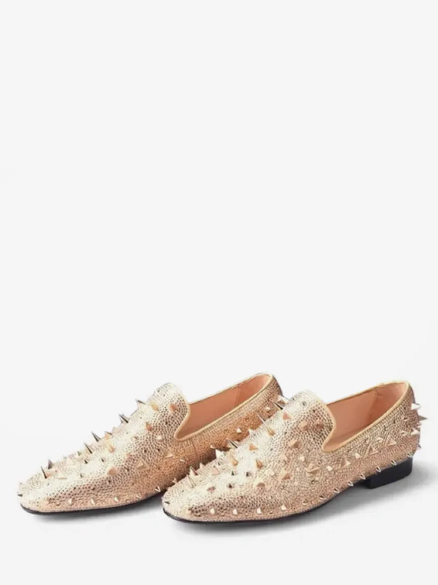 Chaussures Mocassins Rivets Pour Hommes Slip-on Bout Rond Tige En Micro Suède