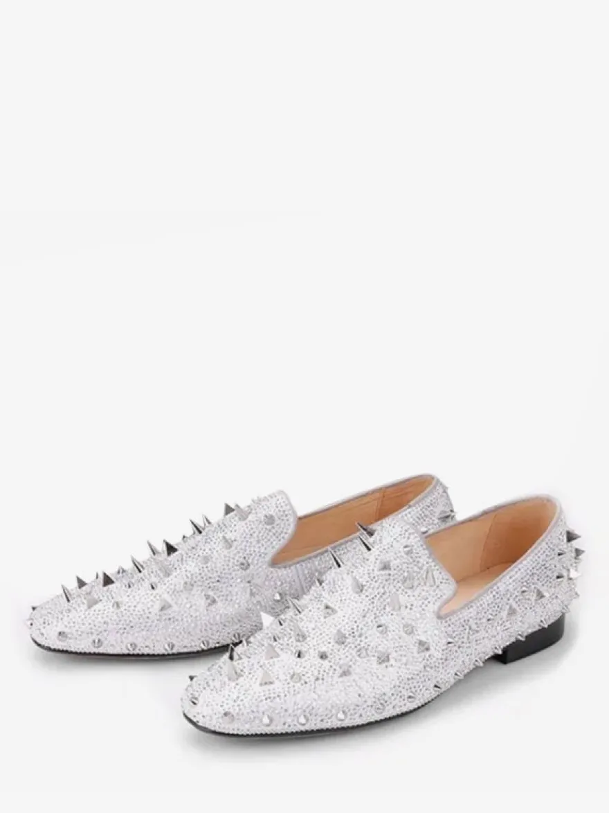 Chaussures Mocassins Rivets Pour Hommes Slip-on Bout Rond Tige En Micro Suède