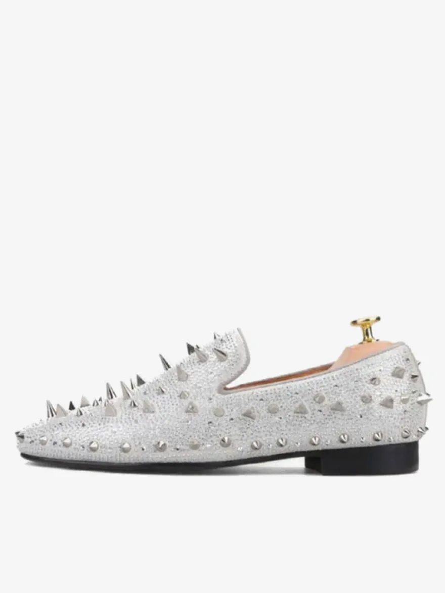 Chaussures Mocassins Rivets Pour Hommes Slip-on Bout Rond Tige En Micro Suède