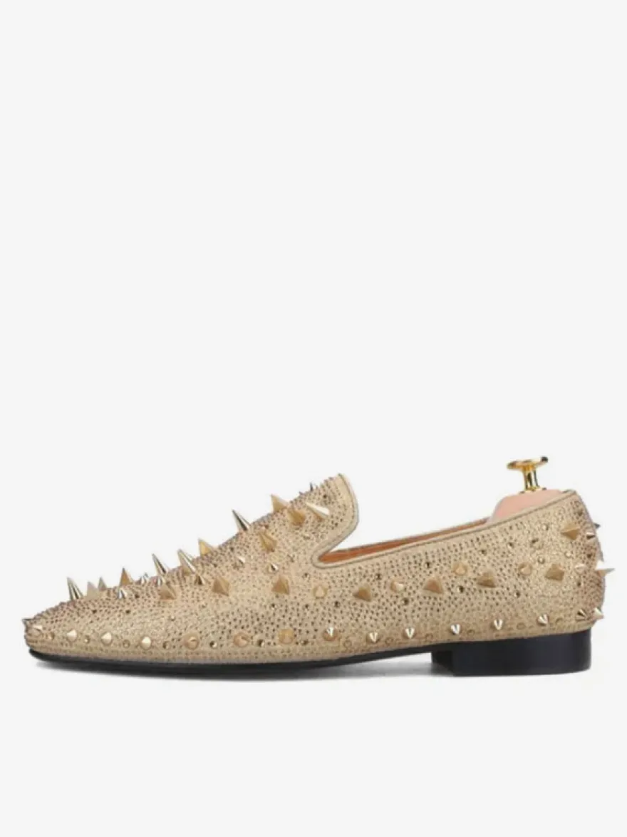 Chaussures Mocassins Rivets Pour Hommes Slip-on Bout Rond Tige En Micro Suède