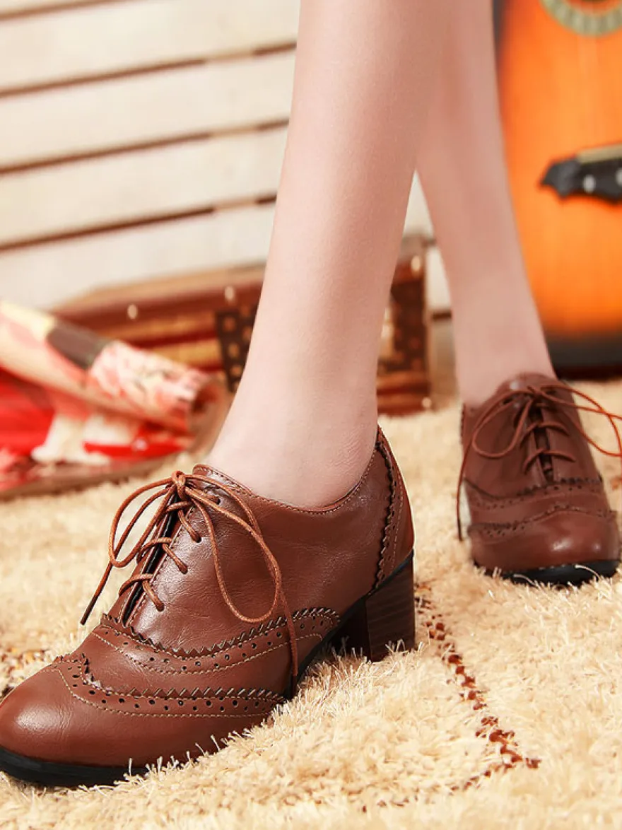 Chaussures Oxford blanches Femme Richelieu à lacets bout rond