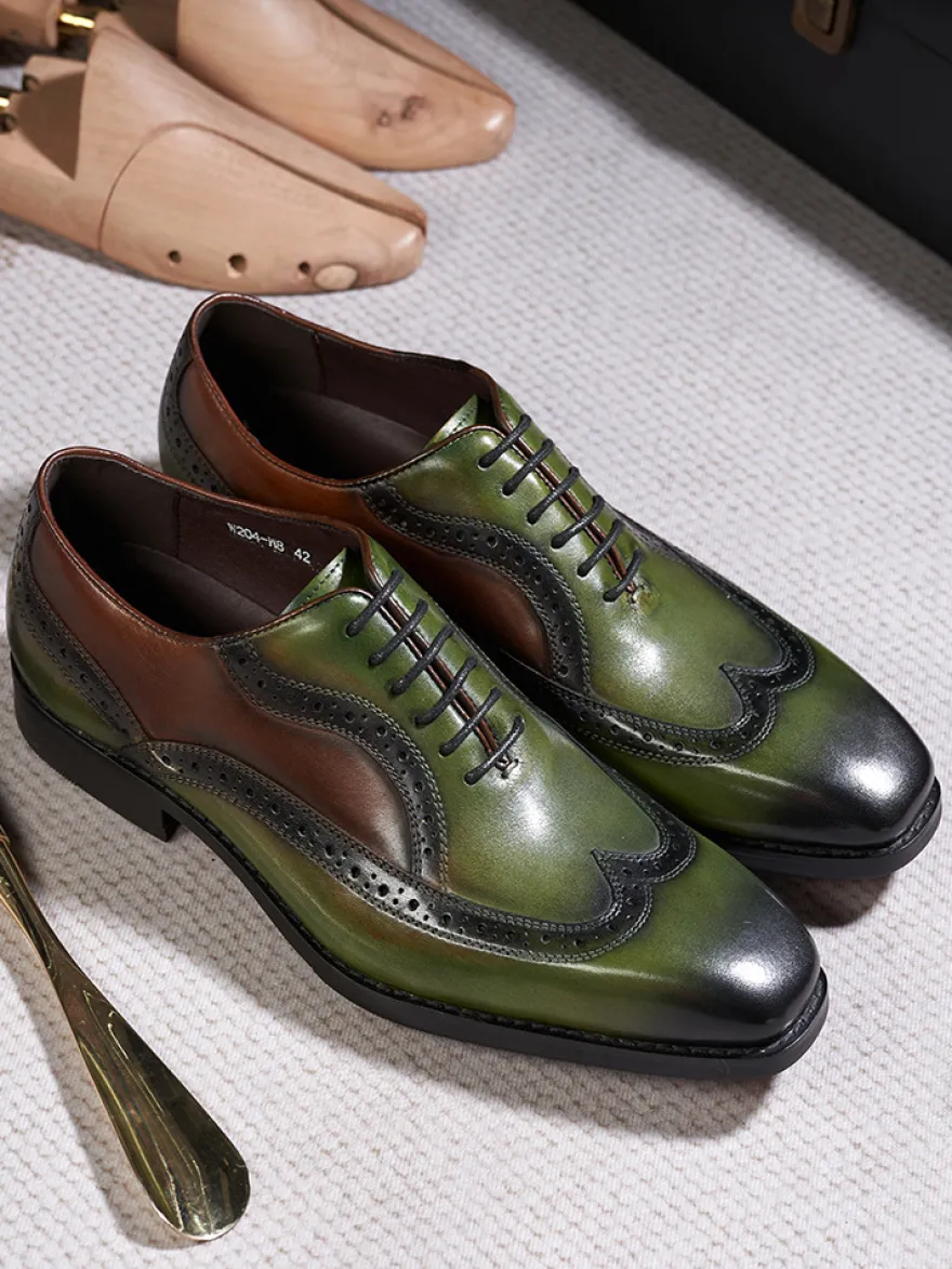 Chaussures Oxford à bout pointu pour hommes style britannique en cuir véritable