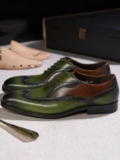 Chaussures Oxford à bout pointu pour hommes style britannique en cuir véritable