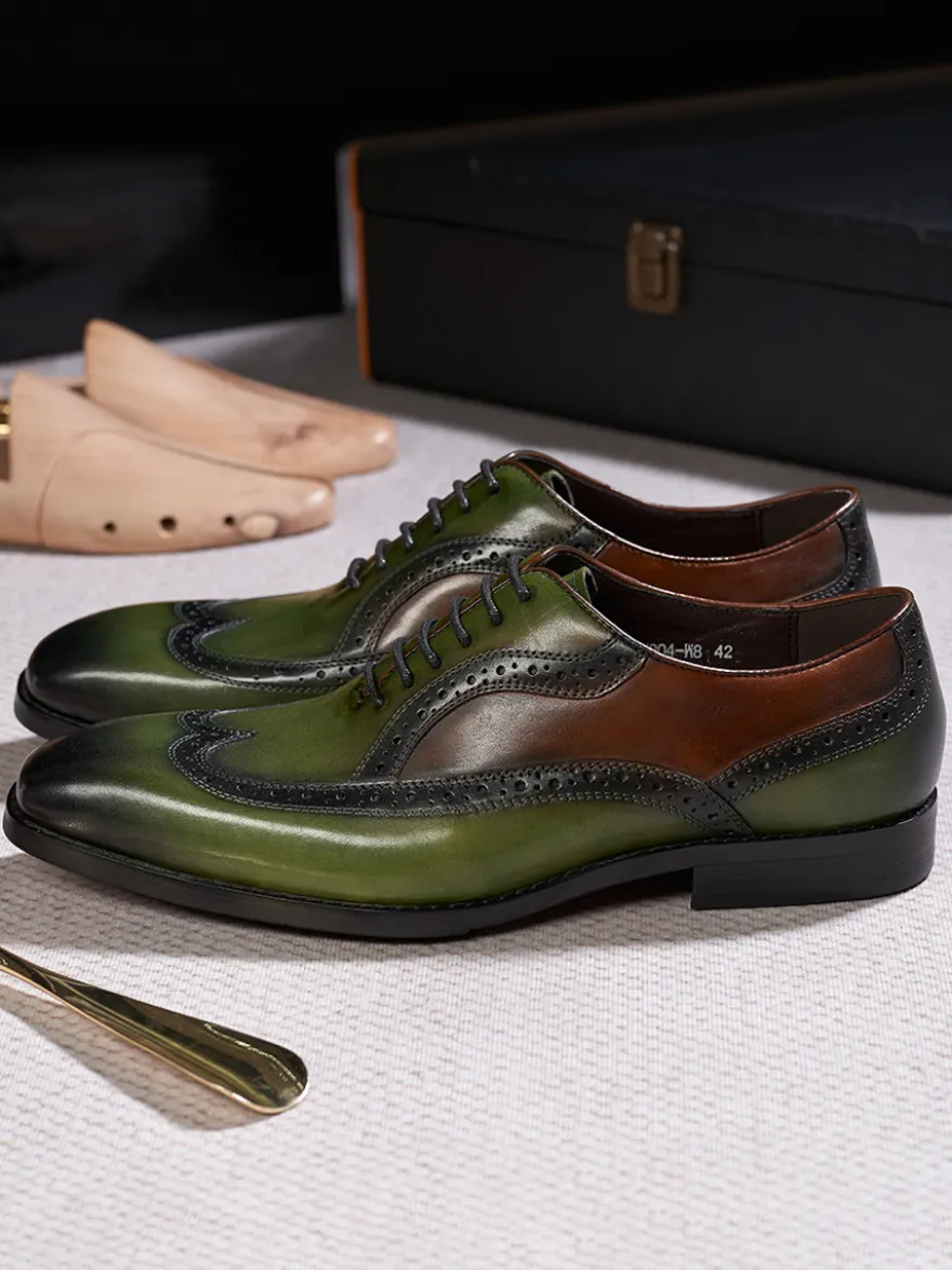 Chaussures Oxford à bout pointu pour hommes style britannique en cuir véritable
