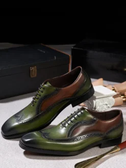 Chaussures Oxford à bout pointu pour hommes style britannique en cuir véritable