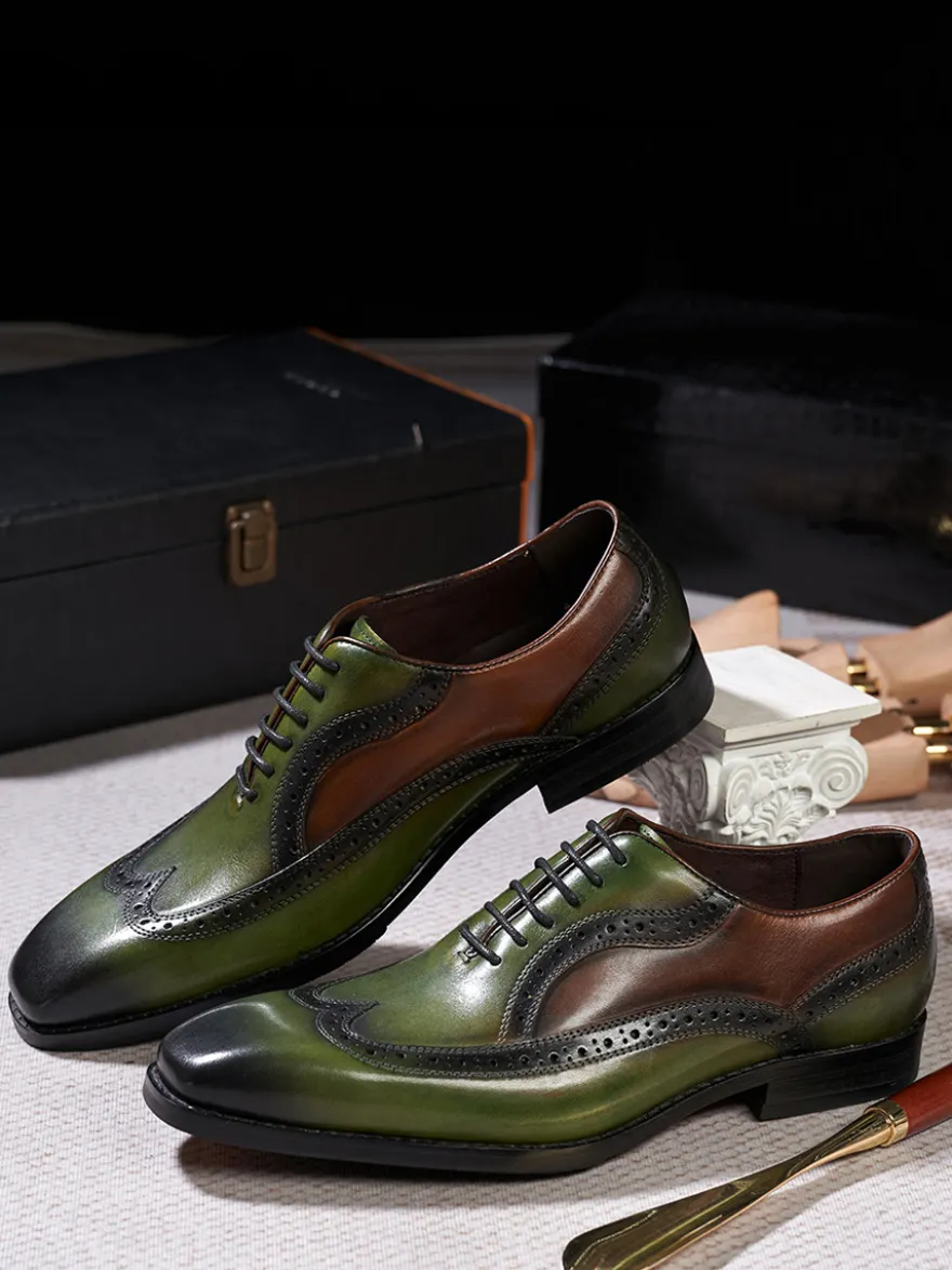 Chaussures Oxford à bout pointu pour hommes style britannique en cuir véritable