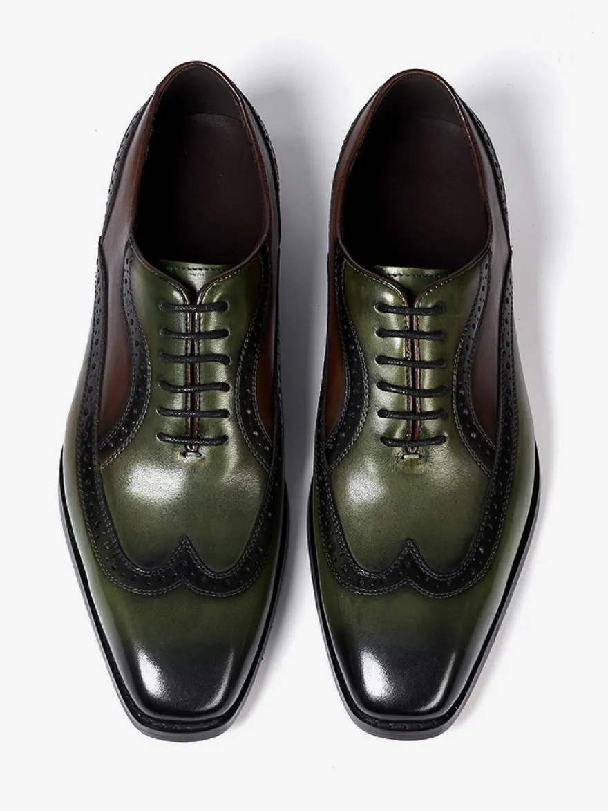 Chaussures Oxford à bout pointu pour hommes style britannique en cuir véritable