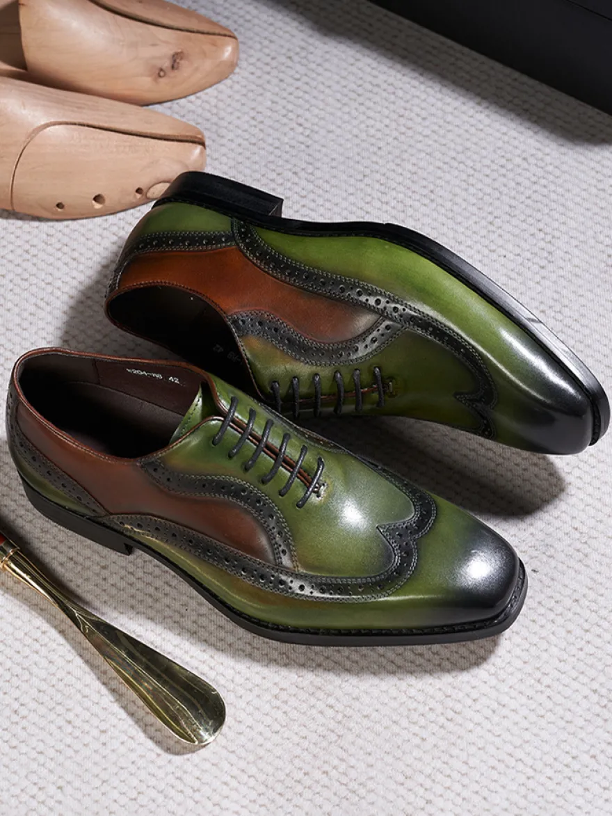 Chaussures Oxford à bout pointu pour hommes style britannique en cuir véritable