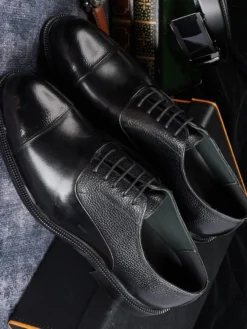 Chaussures Oxford à bout rond pour homme en cuir véritable à bout droit et formelles
