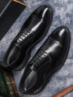 Chaussures Oxford à bout rond pour homme en cuir véritable à bout droit et formelles