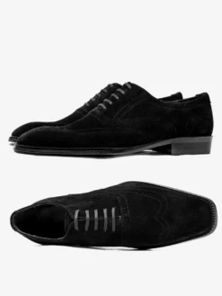 Chaussures Oxford en daim pour hommes bout rond lacets style brogue.
