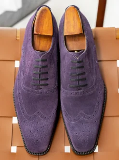 Chaussures Oxford en daim pour hommes bout rond lacets style brogue.