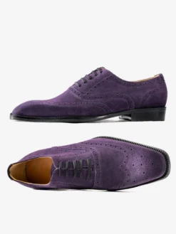 Chaussures Oxford en daim pour hommes bout rond lacets style brogue.