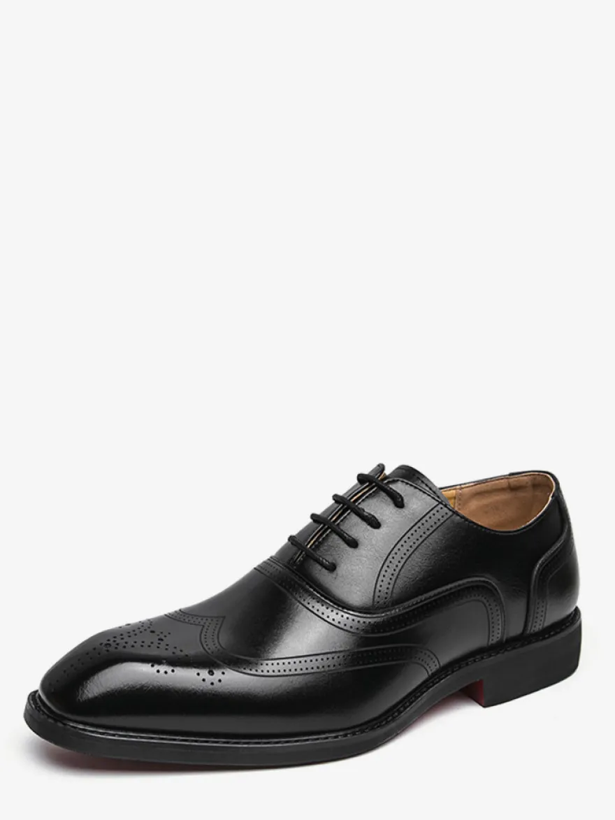 Chaussures Oxford marron pour hommes bout rond à lacets.