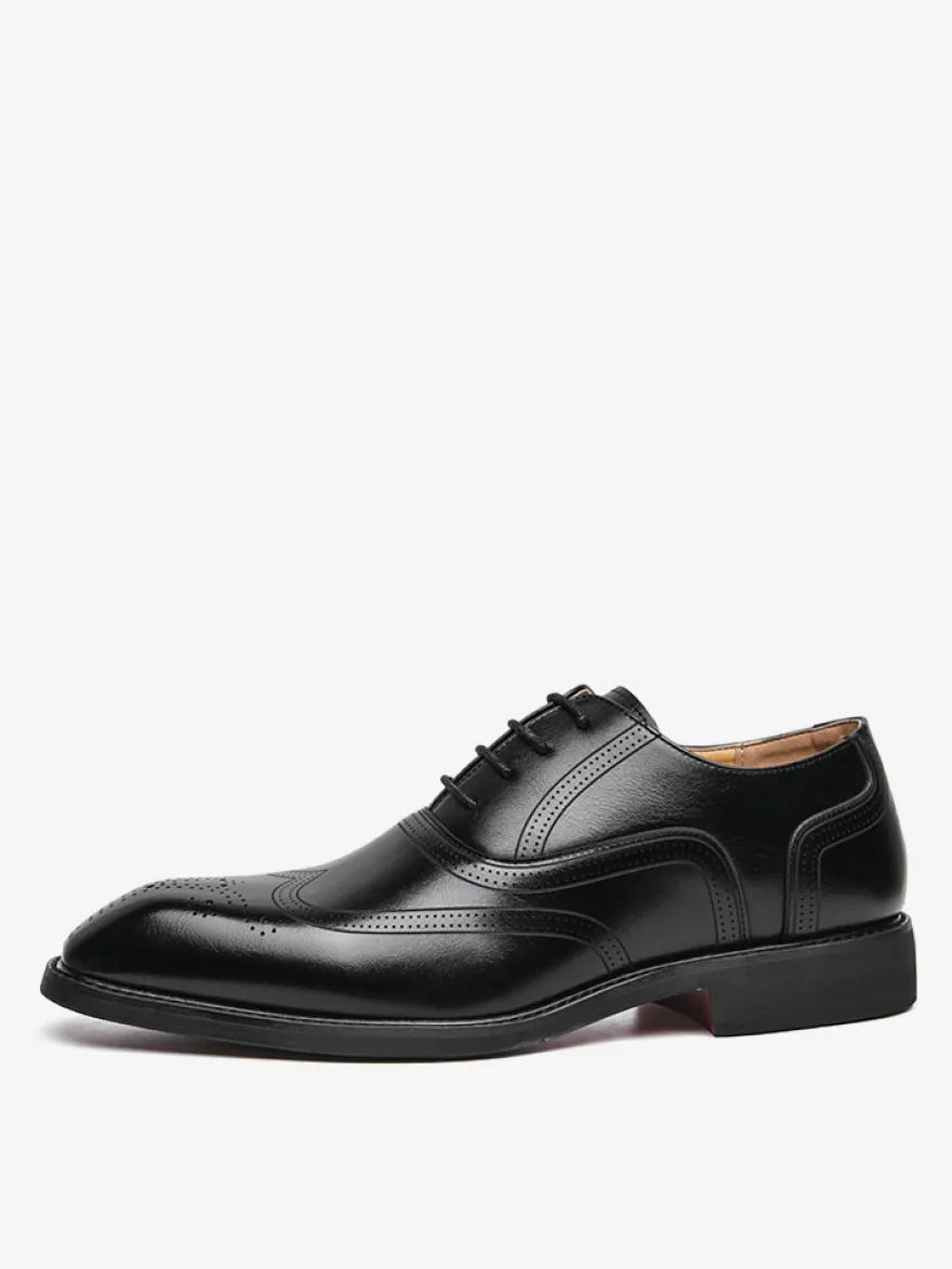 Chaussures Oxford marron pour hommes bout rond à lacets.
