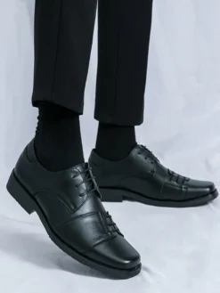 Chaussures Oxford marron pour hommes bout rond lacets décontractées