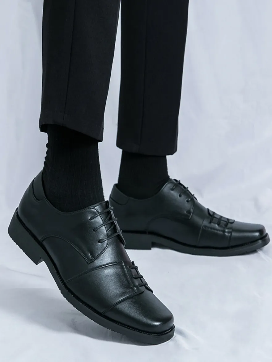 Chaussures Oxford marron pour hommes bout rond lacets décontractées