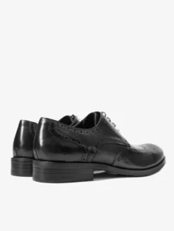 Chaussures Oxford noires en cuir de vachette à bout rond et lacets pour hommes