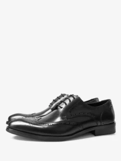 Chaussures Oxford noires en cuir de vachette à bout rond et lacets pour hommes