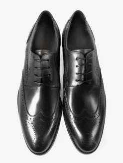 Chaussures Oxford noires en cuir de vachette à bout rond et lacets pour hommes