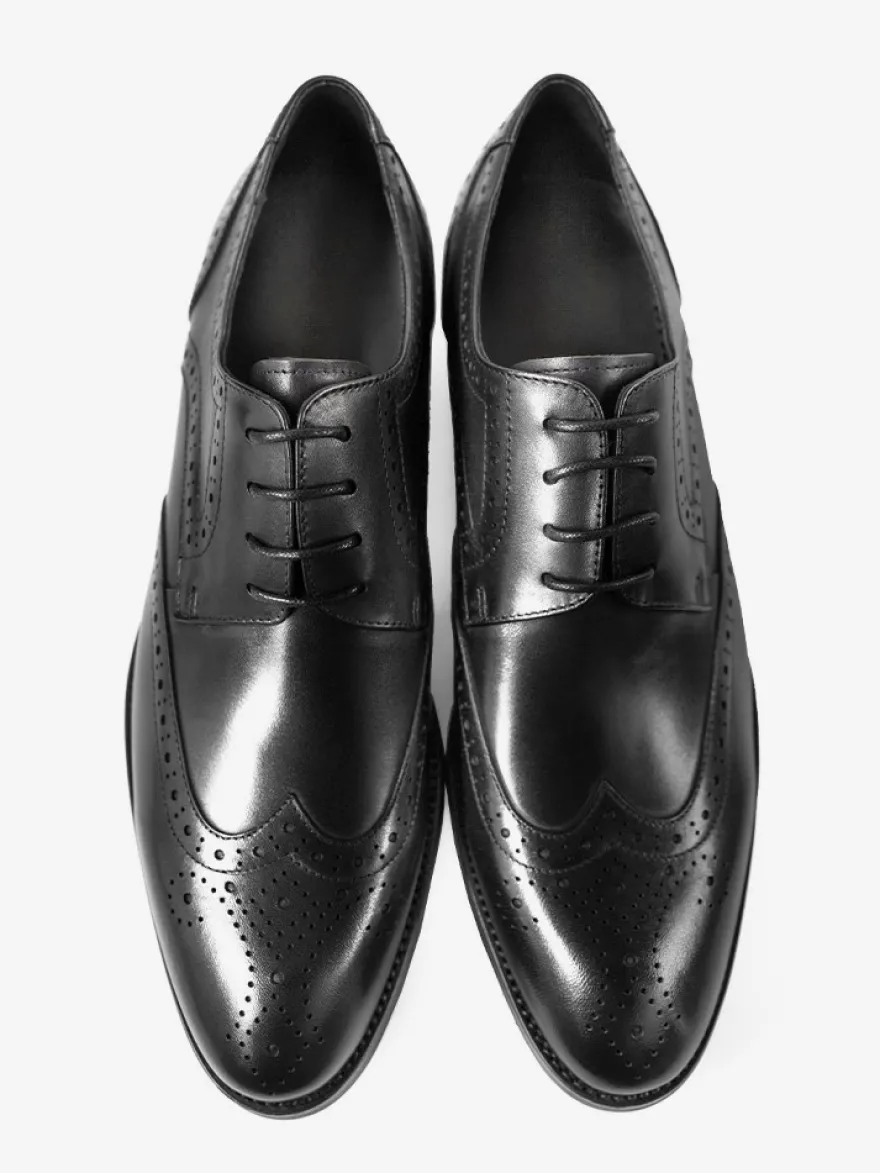 Chaussures Oxford noires en cuir de vachette à bout rond et lacets pour hommes