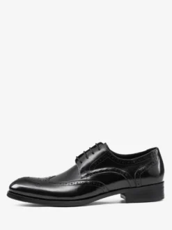 Chaussures Oxford noires en cuir de vachette à bout rond et lacets pour hommes