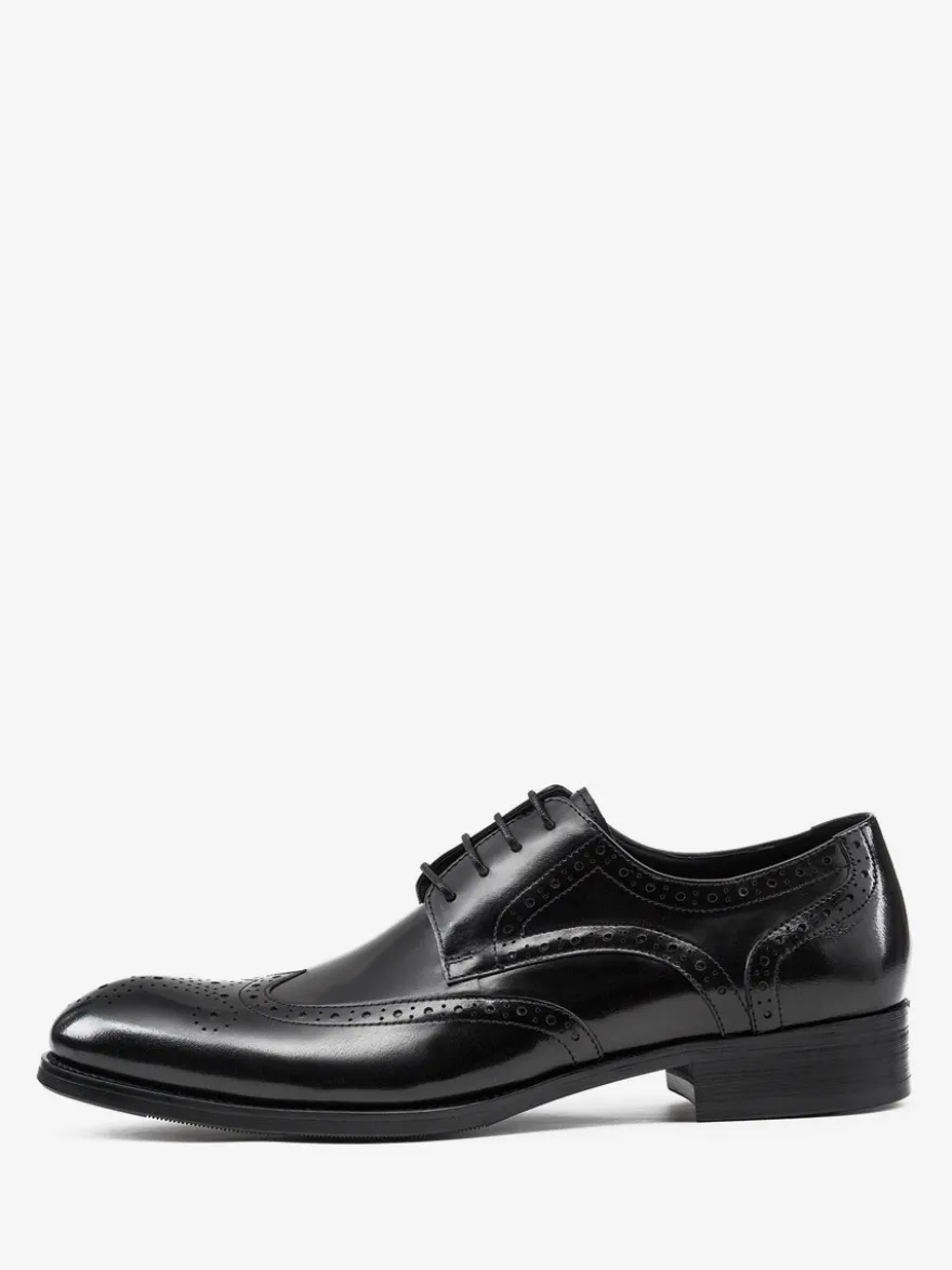 Chaussures Oxford noires en cuir de vachette à bout rond et lacets pour hommes
