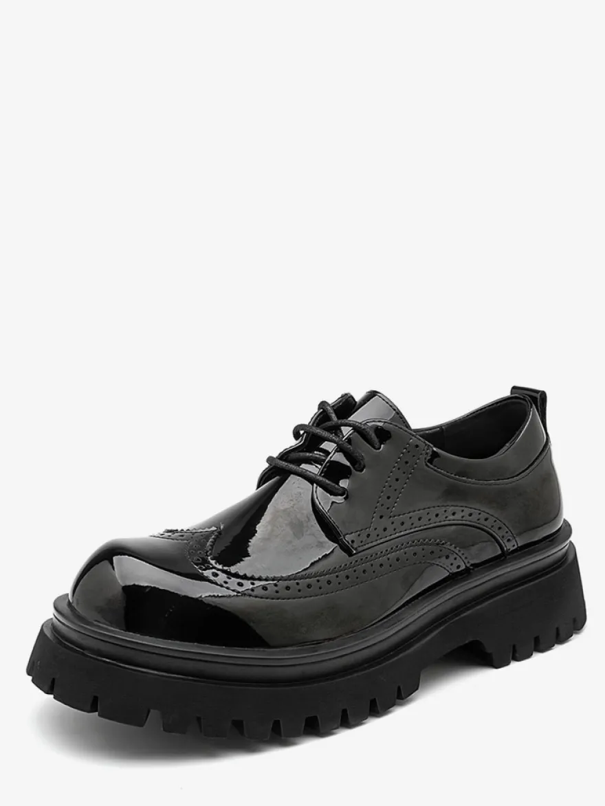 Chaussures Oxford noires pour hommes bout rond lacets décontractées