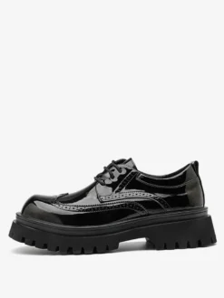 Chaussures Oxford noires pour hommes bout rond lacets décontractées