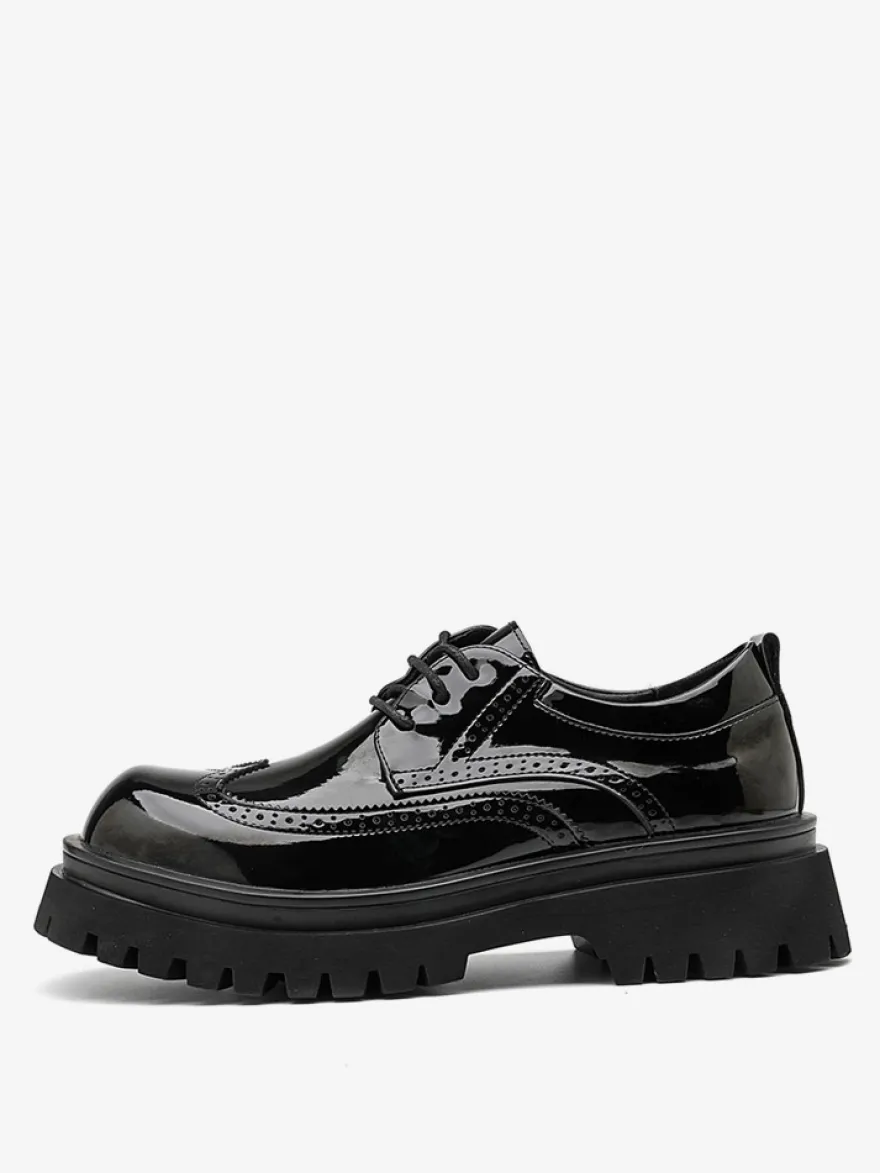 Chaussures Oxford noires pour hommes bout rond lacets décontractées