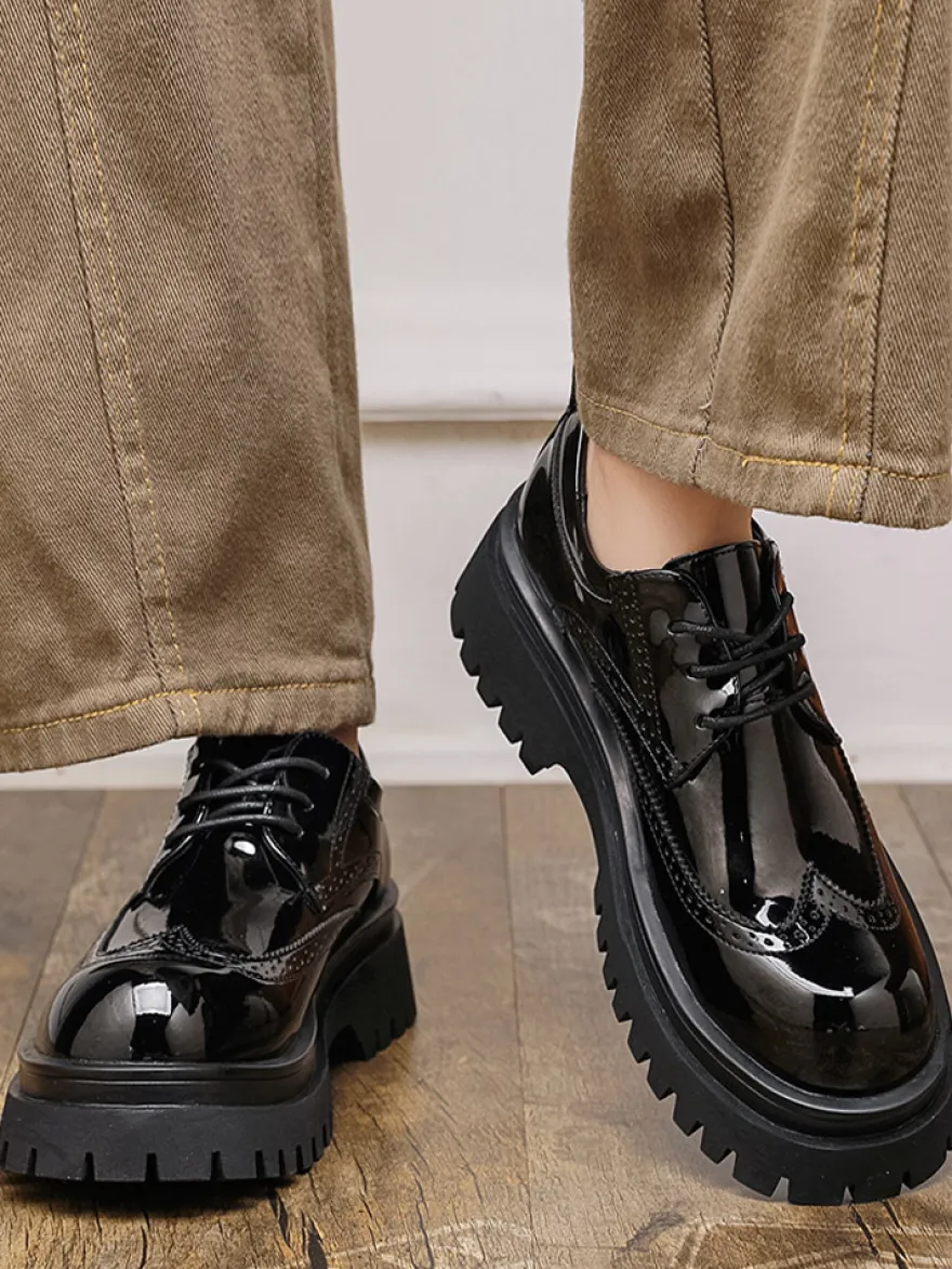 Chaussures Oxford noires pour hommes bout rond lacets décontractées