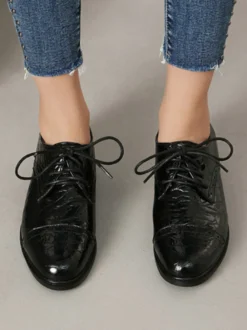 Chaussures Oxford pour femmes bout rond lacets plates et décontractées