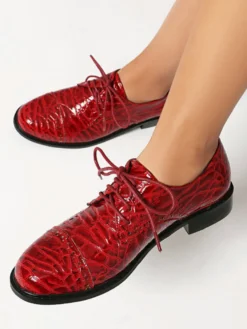 Chaussures Oxford pour femmes bout rond lacets plates et décontractées