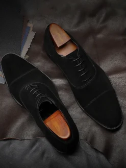 Chaussures Oxford pour hommes en cuir de vachette bout rond lacets chaussures habillées formelles
