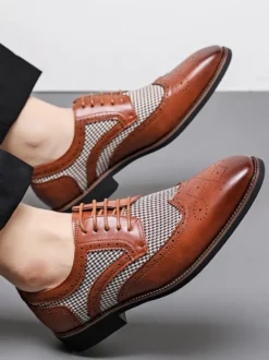 Chaussures Oxford pour hommes bout rond patchwork lacets.