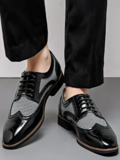 Chaussures Oxford pour hommes bout rond patchwork lacets.