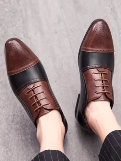 Chaussures Oxford pour hommes bout rapporté lacets chaussures décontractées