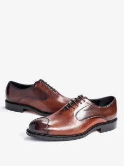 Chaussures Oxford pour hommes bout pointu style business décontracté en cuir véritable à lacets et bout droit
