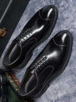 Chaussures Oxford pour hommes bout pointu style business décontracté en cuir véritable à lacets et bout droit