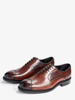 Chaussures Oxford pour hommes bout pointu style business décontracté en cuir véritable à lacets et bout droit