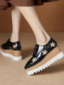 Chaussures Oxfords En Cuir Verni Chaussures Compensées À Lacet
