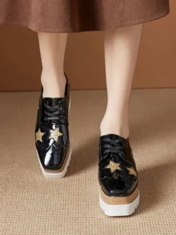 Chaussures Oxfords En Cuir Verni Chaussures Compensées À Lacet