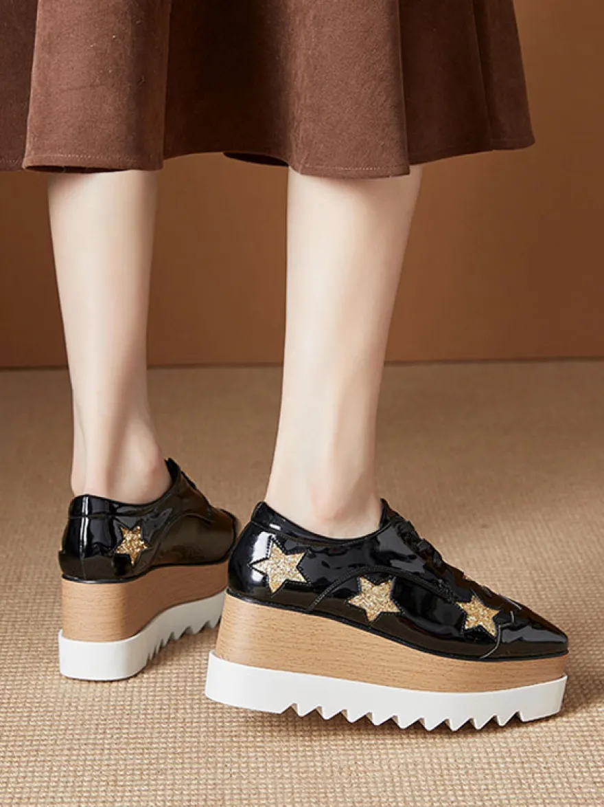 Chaussures Oxfords En Cuir Verni Chaussures Compensées À Lacet
