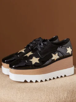 Chaussures Oxfords En Cuir Verni Chaussures Compensées À Lacet