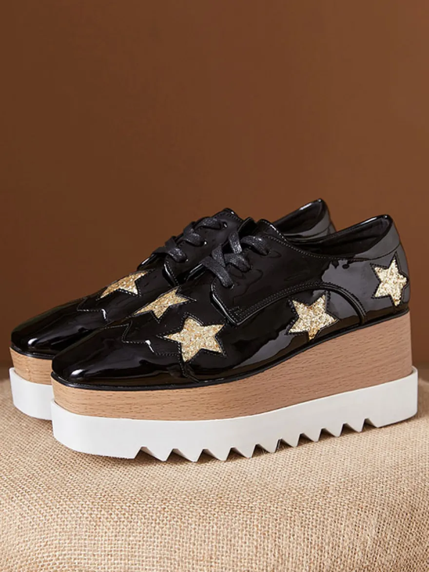 Chaussures Oxfords En Cuir Verni Chaussures Compensées À Lacet