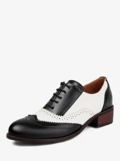 Chaussures Oxfords Pour Femmes Bout Rond Talon Bas À Lacets Décontracté