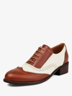 Chaussures Oxfords Pour Femmes Bout Rond Talon Bas À Lacets Décontracté